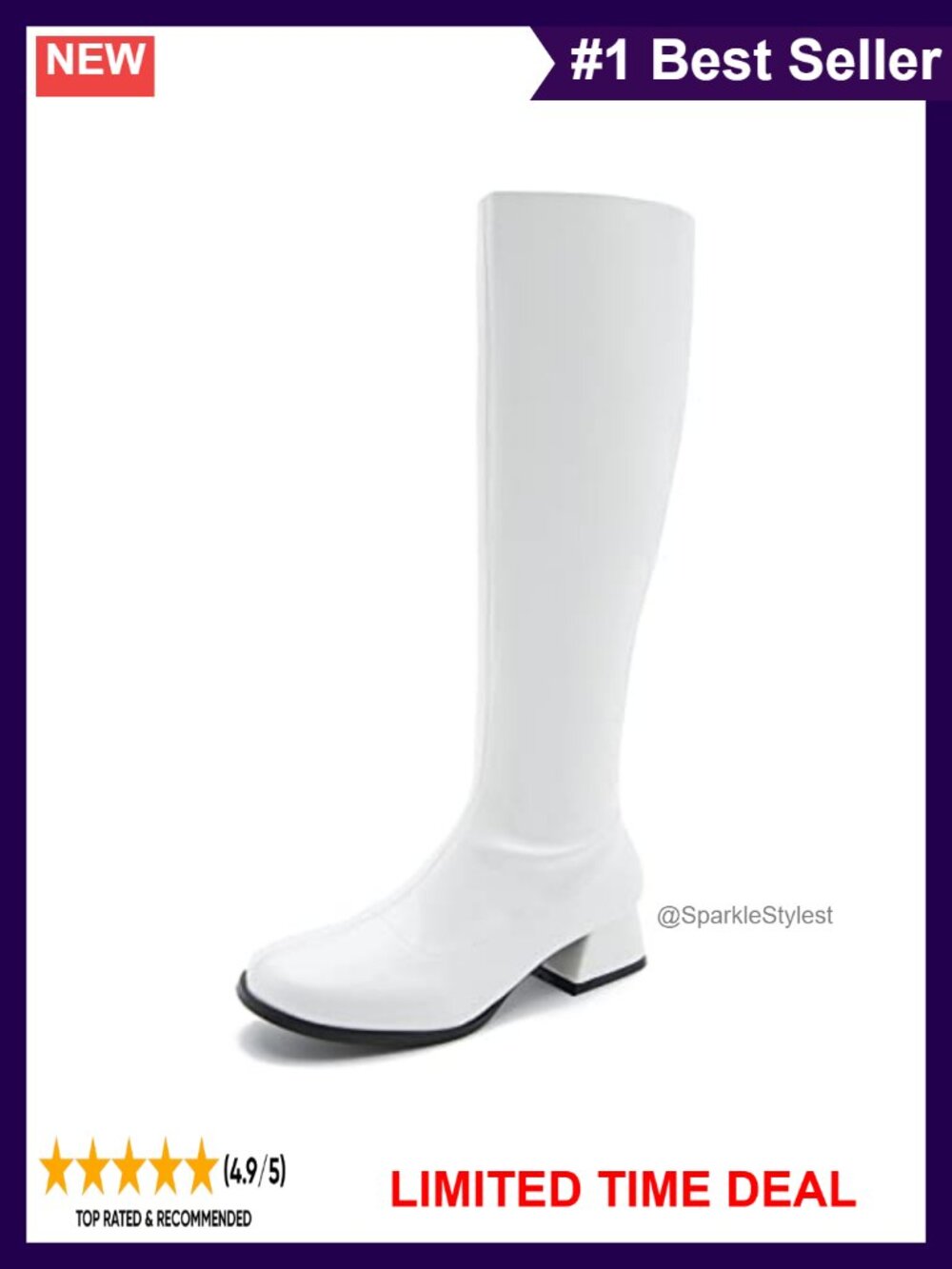 Knee High Boots Low Block Heel Side Zip Square Toe Women Party Dance Shoes